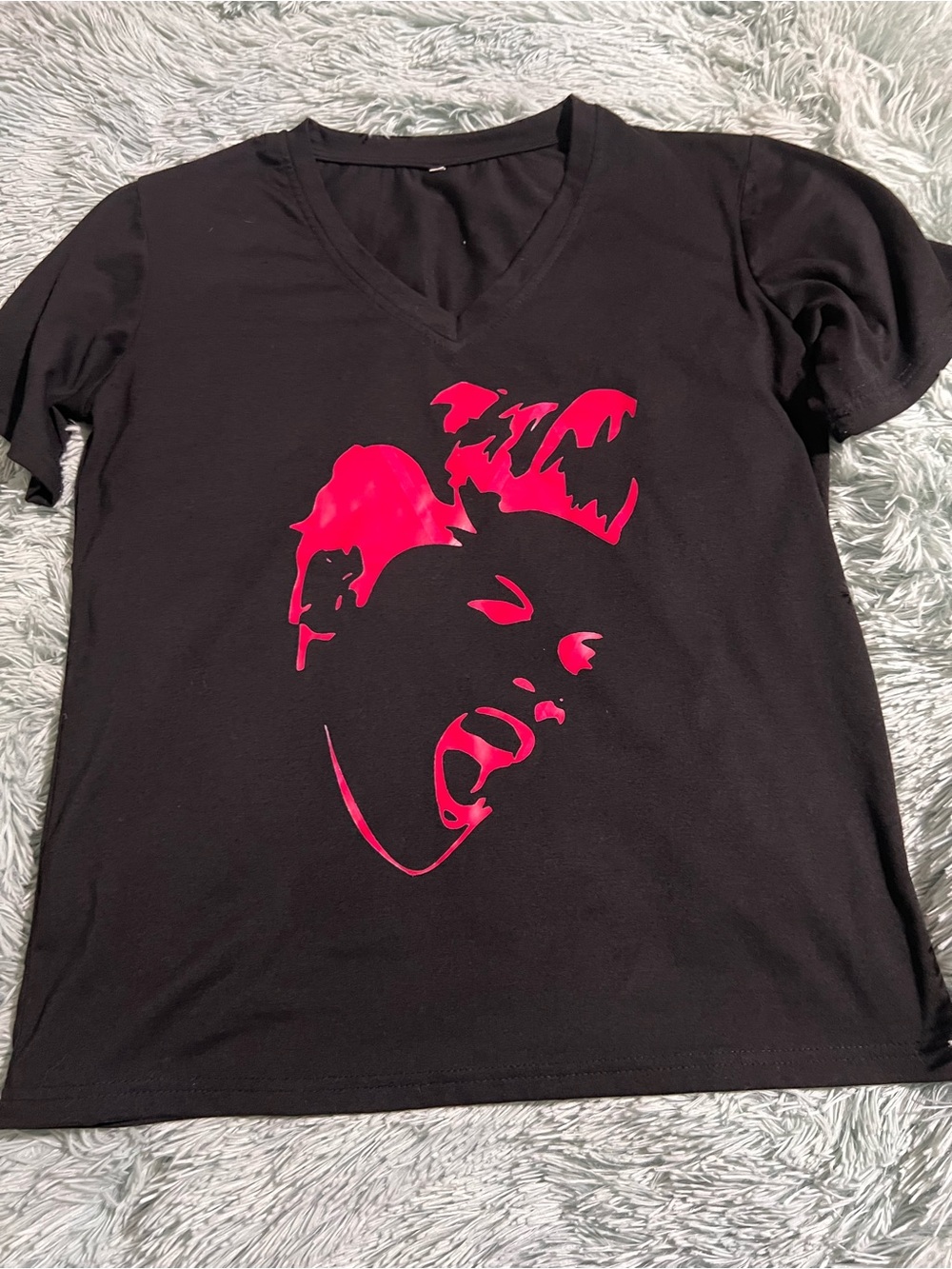 Black V-Neck Woman’s Graphic Tee with Pink Print P!NK Summer Carnival tee